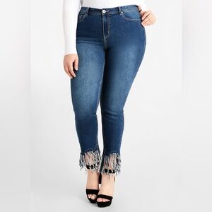 *NWT Ashley Stewart Fringe Cuff High Waist Skinny Jean Size 28